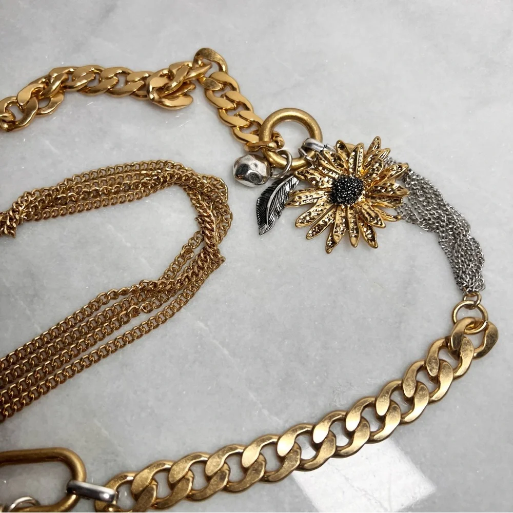 Zara NWT sz 34 Mixed Metals Flower Charm Belt - adjustable